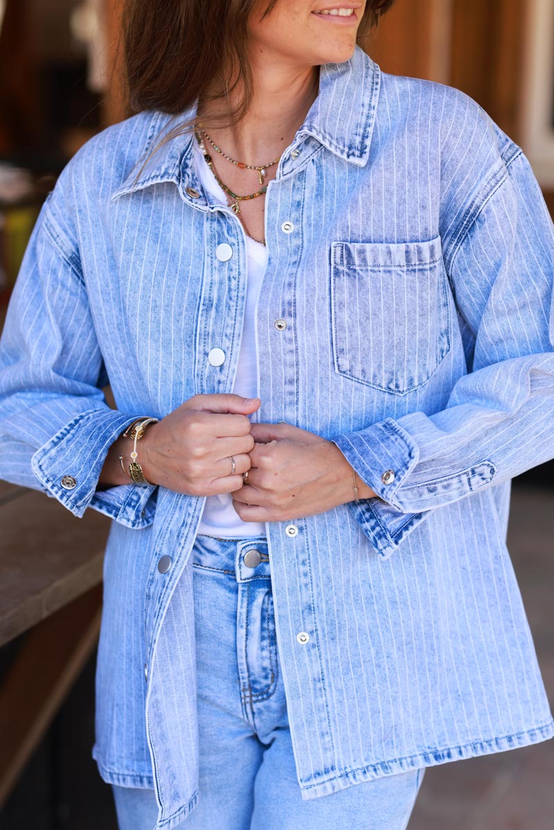 Sobrecamisa Denim Lavado Rayas Finas Blancas