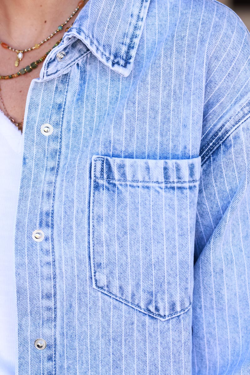Sobrecamisa Denim Lavado Rayas Finas Blancas