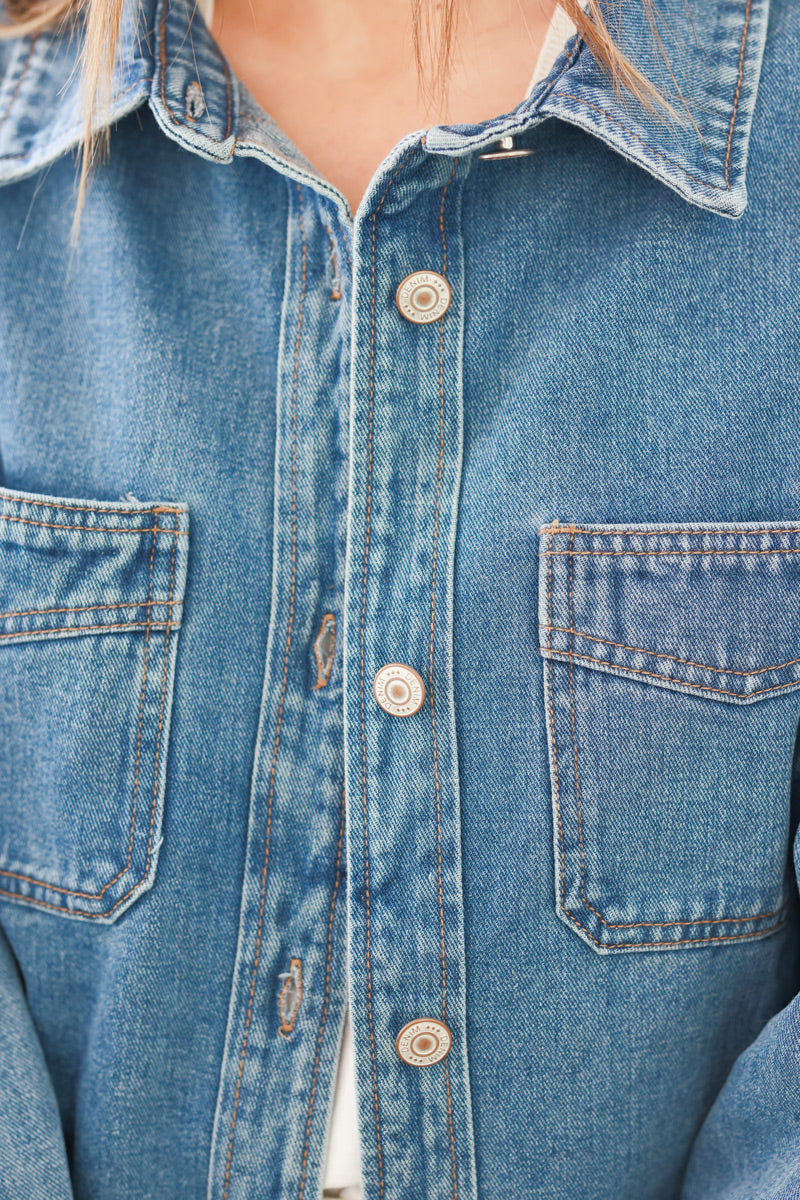 Sobrecamisa Denim con Bolsillos