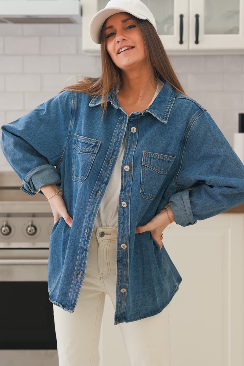 Sobrecamisa Denim con Bolsillos