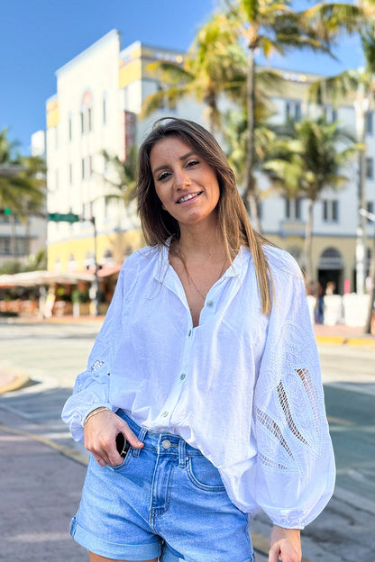 Camisa Túnica Blanca Botones Mangas Crochet