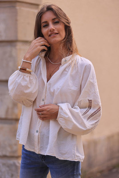 Camisa Túnica Cruda Botones Mangas Crochet