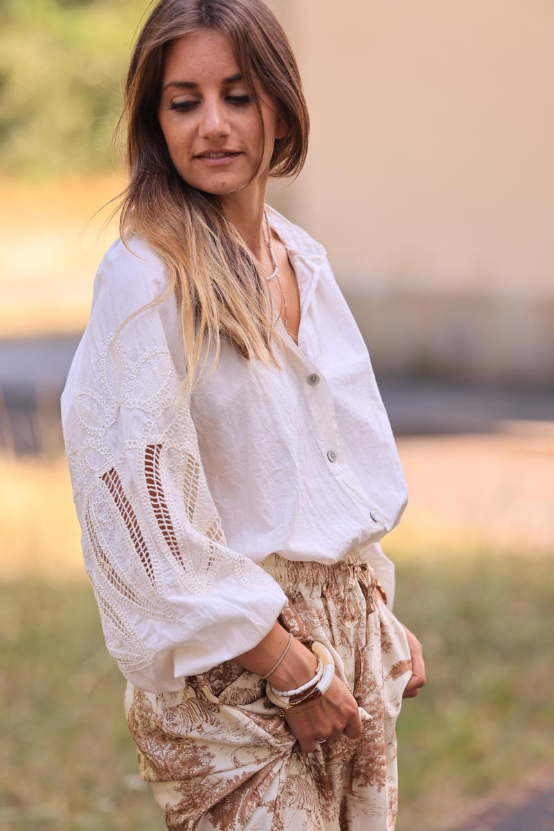 Camisa Túnica Cruda Botones Mangas Crochet